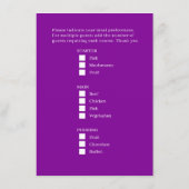 Wahl des Hochzeitsmahls für violette Blumen Begleitkarte (Rückseite)