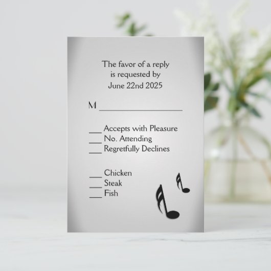 Wahl des "Silver Music Wedding Menu"-UAWG RSVP Karte (Stehend Vorderseite)