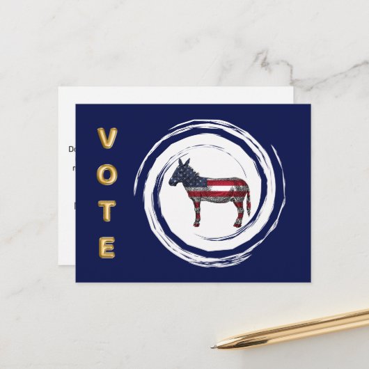 Wahl Gold Vote Patriotic Donkey Postkarte (Vorderseite/Rückseite Beispiel)