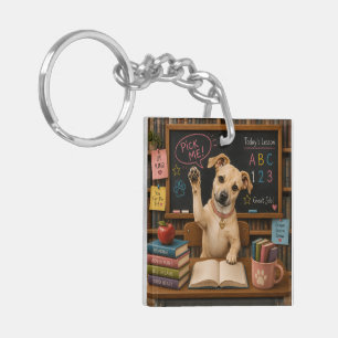 Wähl mich! Süßer Schulhund hebt die Pfote Schlüsselanhänger
