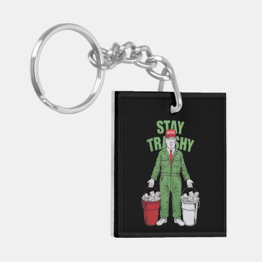 Wahl Trump Garbage Man Bleibe Trashy 2024 Wahl Schlüsselanhänger (Vorderseite links)