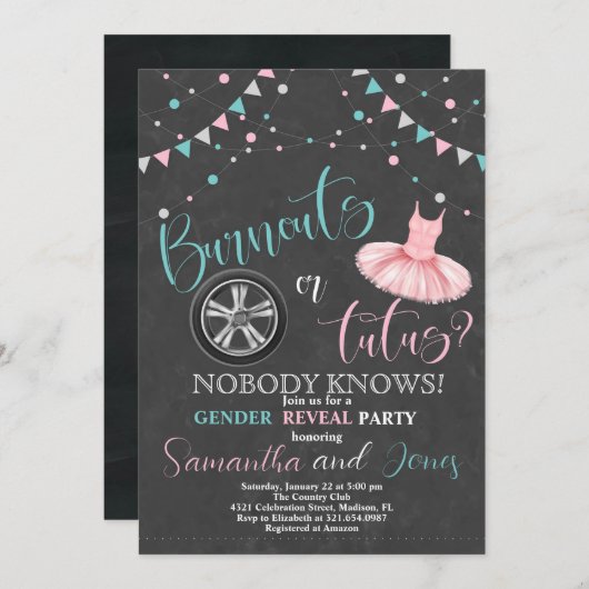 Wahlausfälle oder Tutus Gender Reveal Party Einladung (Vorne/Hinten)