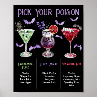 Wähle Dein Gift Halloween 3 Cocktailkarte Poster