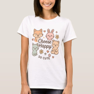 Wähle Glücklich – Süße Pastell-Tiere T-Shirt