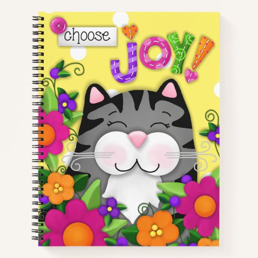 "Wähle Joy!" Farbenfrohe Cat Custom Spirale Journa Notizblock (Vorderseite)