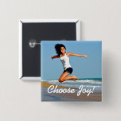 Wähle Joy! Happy Woman On Beach Square Button (Vorne & Hinten)