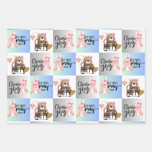 Wähle Joy; wähle Glück; bete aber Wrapping Paper Geschenkpapier Set (Vorderseite)