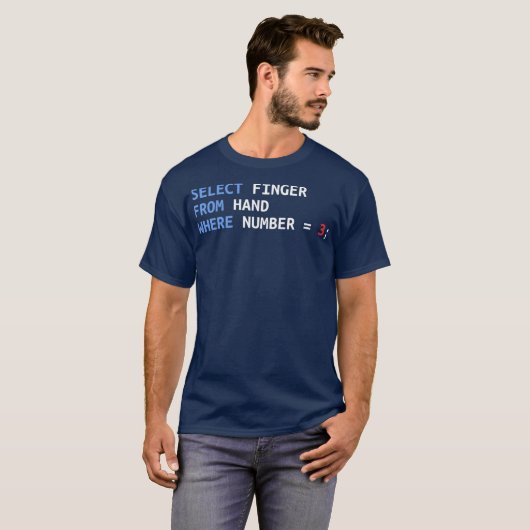 Wählen Sie die Option "Middle Finger SQL Database T-Shirt (Vorne ganz)
