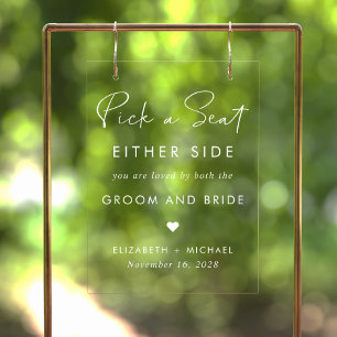 Wählen Sie einen Platz auf beiden Seiten der weiße Acrylschild