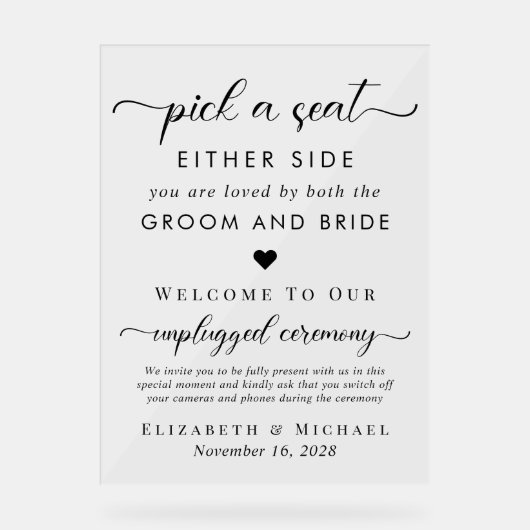 Wählen Sie einen Platz auf beiden Seiten, ohne Kab Acrylschild (Vorderseite)