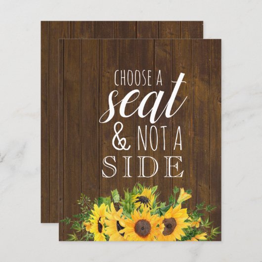 Wählen Sie einen Sitzplatz, kein Seitenschild für  (Vorne/Hinten)