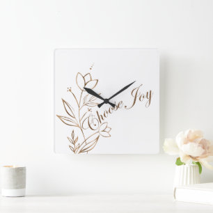 Wählen Sie Freude Abstract Flower Typografie Quadratische Wanduhr