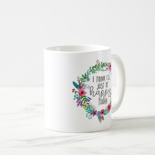 Wählen Sie Glück Inspiration Zitat Boho Blumenzwie Kaffeetasse (VorderseiteRechts)