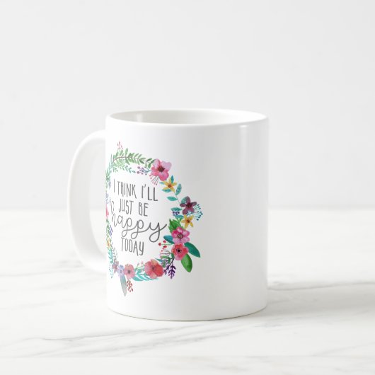 Wählen Sie Glück Inspiration Zitat Boho Blumenzwie Kaffeetasse (Vorderseite Links)