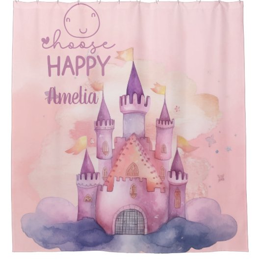 Wählen Sie Happy Palace auf der rosafarbenen Cloud Duschvorhang (Vorderseite)