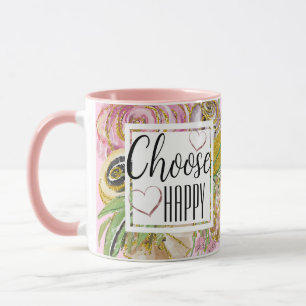 Wählen Sie Happy Rose Gold Glitzer Floral Tasse