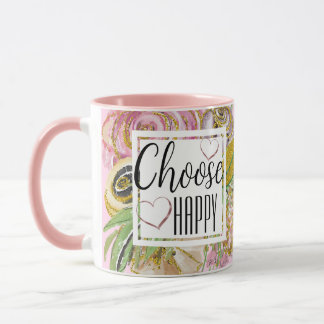 Wählen Sie Happy Rose Gold Glitzer Floral Tasse