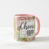Wählen Sie Happy Rose Gold Glitzer Floral Tasse (VorderseiteRechts)