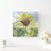 Wählen Sie Happy Sunflower Clock Quadratische Wanduhr (Zuhause)