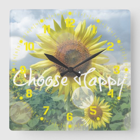 Wählen Sie Happy Sunflower Clock Quadratische Wanduhr (Vorderseite)