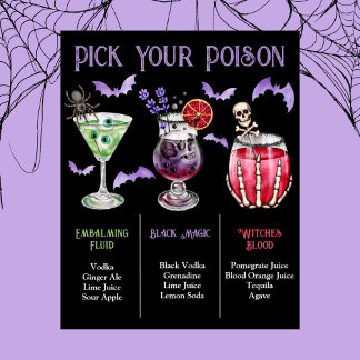 Wählen Sie Ihr Poison Halloween 3 Cocktailmenü Poster