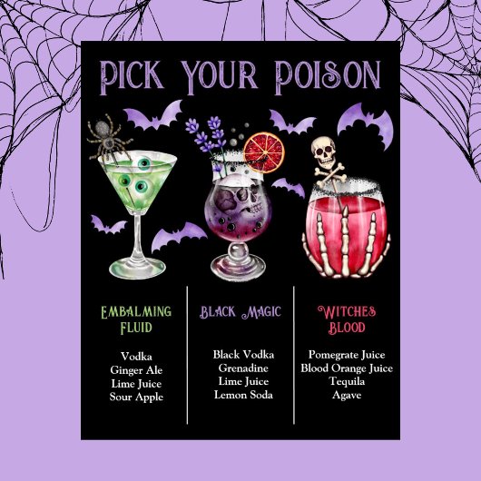 Wählen Sie Ihr Poison Halloween 3 Cocktailmenü Poster