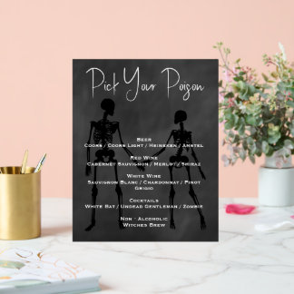 Wählen Sie Ihr Poison Skeleton Wedding Bar Menu Acrylschild