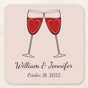 Wählen Sie Ihre eigene Farbe Wein Glas & Herz Hoch Rechteckiger Pappuntersetzer