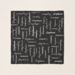 WÄHLEN Sie IHRE FARBE, die mit Namen Schal<br><div class="desc">WÄHLEN Sie IHREN FARBkundenspezifischen Chiffon- Schal!  Druckrand zum Rand,  wenn Ihr Name in vielem Schriftart wiederholt! Probe ist Schwarzweiss,  aber Sie können leicht klicken BESONDERS ANFERTIGEN zur ausgewählten Hintergrundfarbe Ihrer Wahl.   Auch einfach,  Namen zu personifizieren.  Verfügbar in 2 Größen. Alle Rechte vorbehalten © Alan 2017 u. Marcia Socolik.</div>