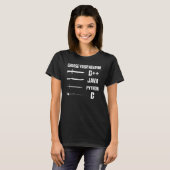 Wählen Sie Ihre Waffe C++, Java, Python, C Coding T-Shirt (Vorne ganz)