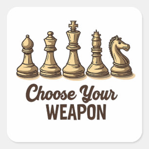 Wählen Sie Ihren Weapon Funny Schach Pieces Player Quadratischer Aufkleber