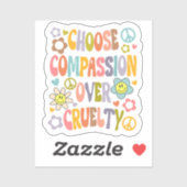 Wählen Sie Mitgefühl über Grausamkeit, Retro Vegan Aufkleber (Blatt)