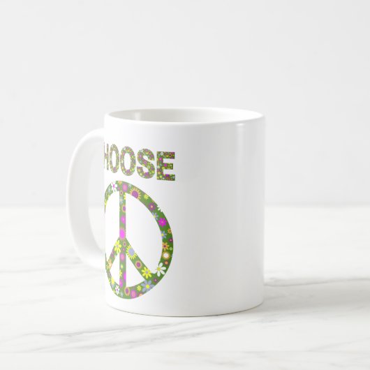 Wählen Sie Peace - Retro Blume Peace Signing Kaffe Kaffeetasse (Vorderseite Links)