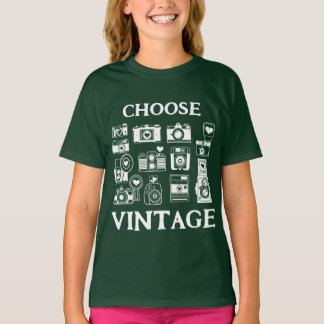 Wählen Sie Vintage Retro-Kamera-Collage Kinder Grü T-Shirt