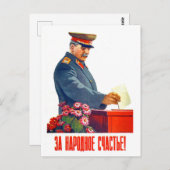 Wählender Stalin, alte sowjetische Propaganda Postkarte (Vorne/Hinten)