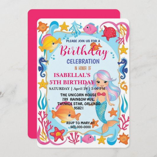 Wahnsinnig Regenbogen-Meerjungfrau Krake Geburtsta Save The Date (Vorne/Hinten)