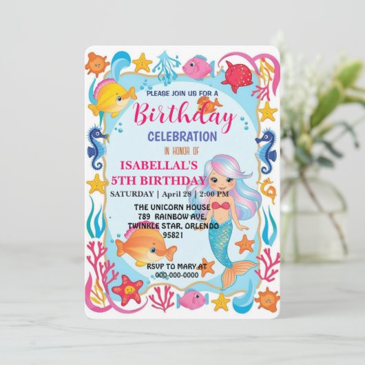 Wahnsinnig Regenbogen-Meerjungfrau Krake Geburtsta Save The Date (Stehend Vorderseite)