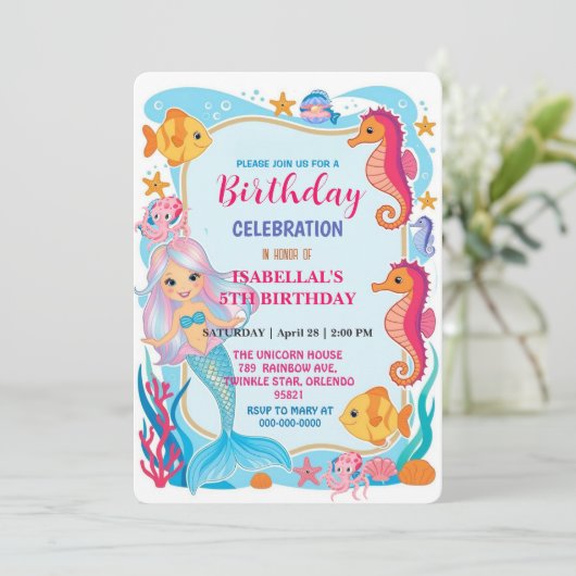 Wahnsinnig Regenbogen-Meerjungfrau-Krake-Geburtsta Save The Date (Stehend Vorderseite)