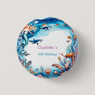 Wahnsinnige Meerjungfrau-Geburtstagsparty Button
