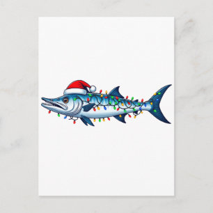 Wahoo Fisch Santa Hut Lichter Lustiger Angel Weihn Feiertagspostkarte