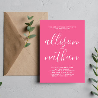 Wahre Einfachheit 1 Carnation Rosa Minimale Hochze Einladung