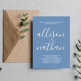 Wahre Einfachheit 1 Denim Blue Minimalistisch Wedd Einladung