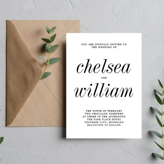 Wahre Einfachheit 2 Minimalistische Hochzeit in Sc Einladung