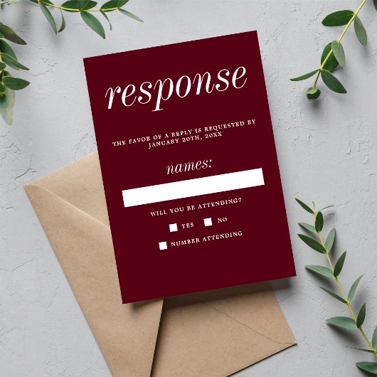 Wahre Einfachheit 2 Rosewood Minimalistische Hochz RSVP Karte