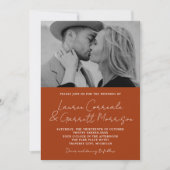 Wahre Einfachheit 3 Moderne Rost Orange Foto Hochz Einladung (Vorderseite)