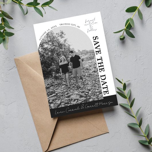 Wahre Einfachheit 3 Modernes Schwarz und Weiß Save The Date