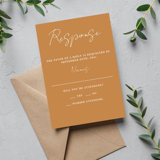 Wahre Einfachheit 3 Script Minimal Apricot Hochzei RSVP Karte