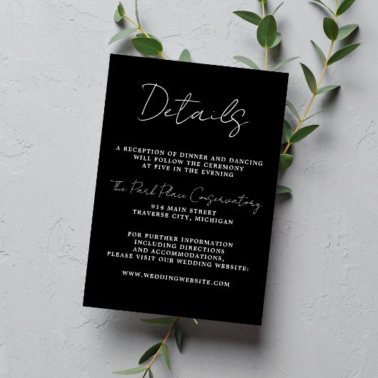 Wahre Einfachheit 3 Script Minimal-Bllack-Hochzeit Begleitkarte