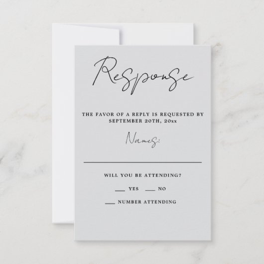 Wahre Einfachheit 3 Script Minimal Cool Mist Weddi RSVP Karte (Vorderseite)