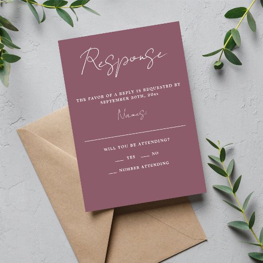 Wahre Einfachheit 3 Script Minimal Dusk Wedding RSVP Karte